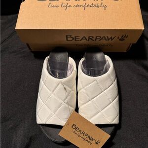 BearPaw Cream Quilted Slide Sandals